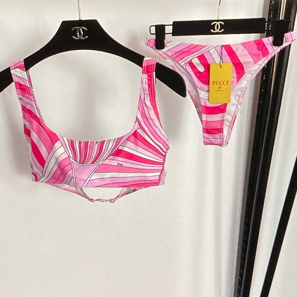 Emilio Pucci Pink Striped Scoop Bikini Set